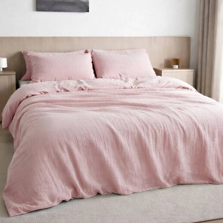 Housse de couette 100% gaze de coton lavé rose lotus by Baton Rouge
