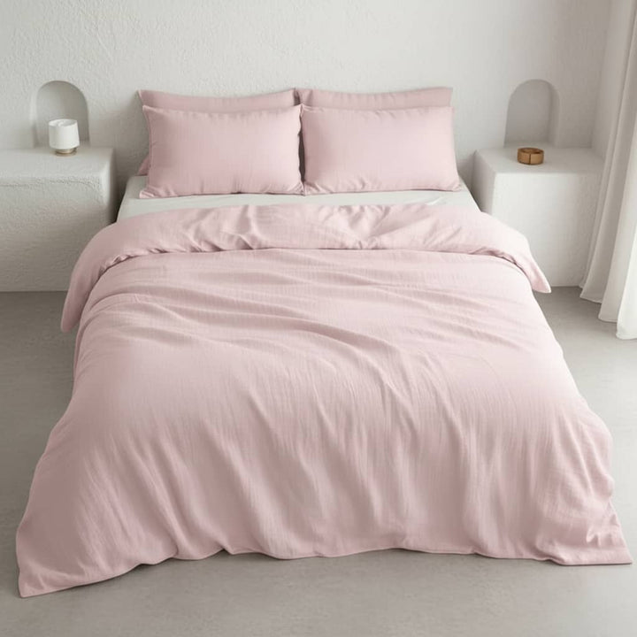 Housse de couette 100% gaze de coton lavé rose lotus by Baton Rouge
