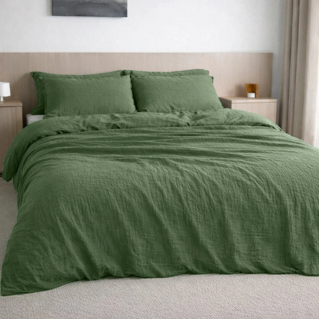 Drap housse bonnet:30cm 100% gaze de coton lavé vert cèdre by Baton Rouge