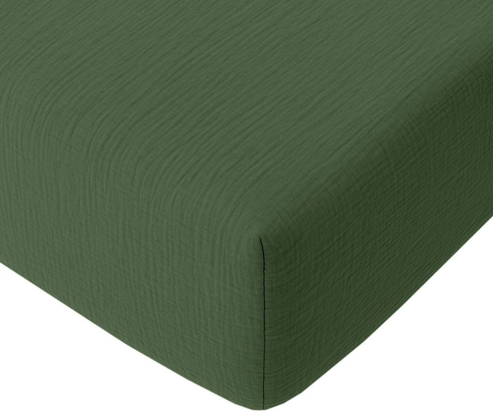 Drap housse bonnet:30cm 100% gaze de coton lavé vert cèdre by Baton Rouge