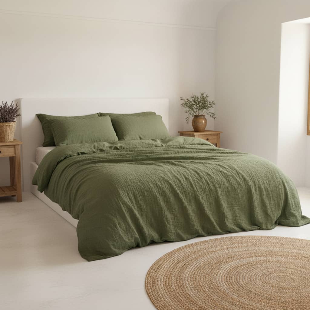 Housse de couette 100% gaze de coton lavé vert cèdre by Baton Rouge