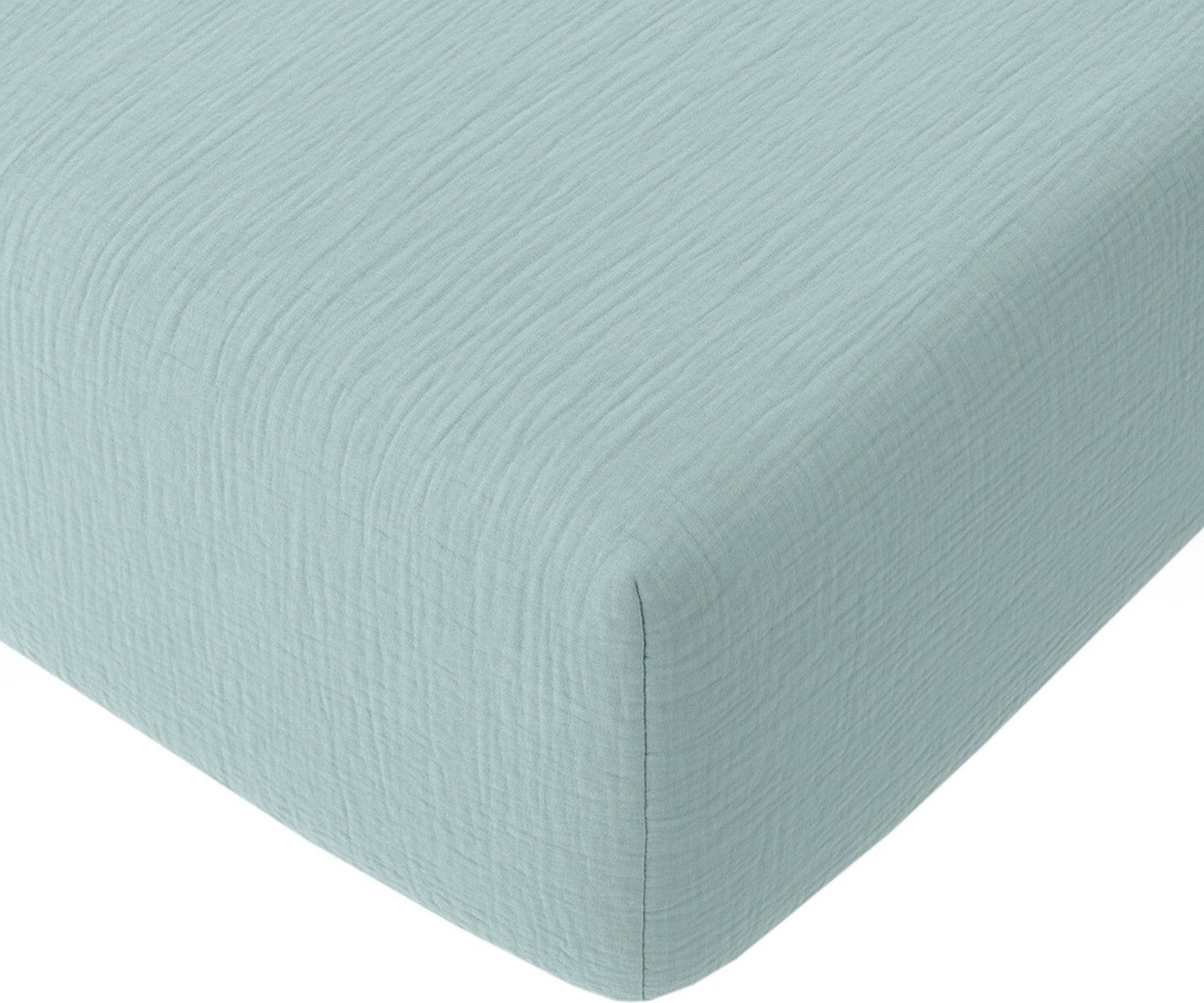 Drap housse bonnet:30cm 100% gaze de coton lavé bleu givrée by Baton Rouge