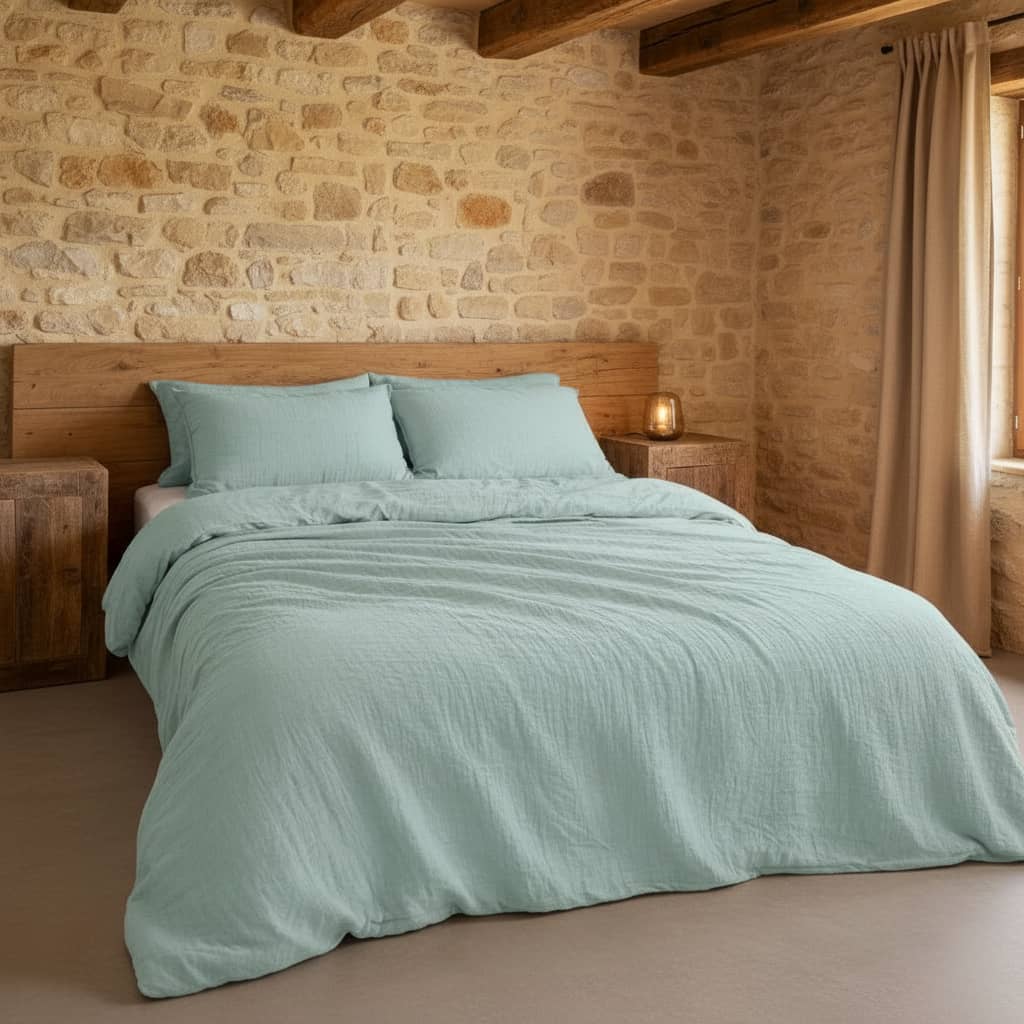 Housse de couette 100% gaze de coton lavé bleu givrée by Baton Rouge