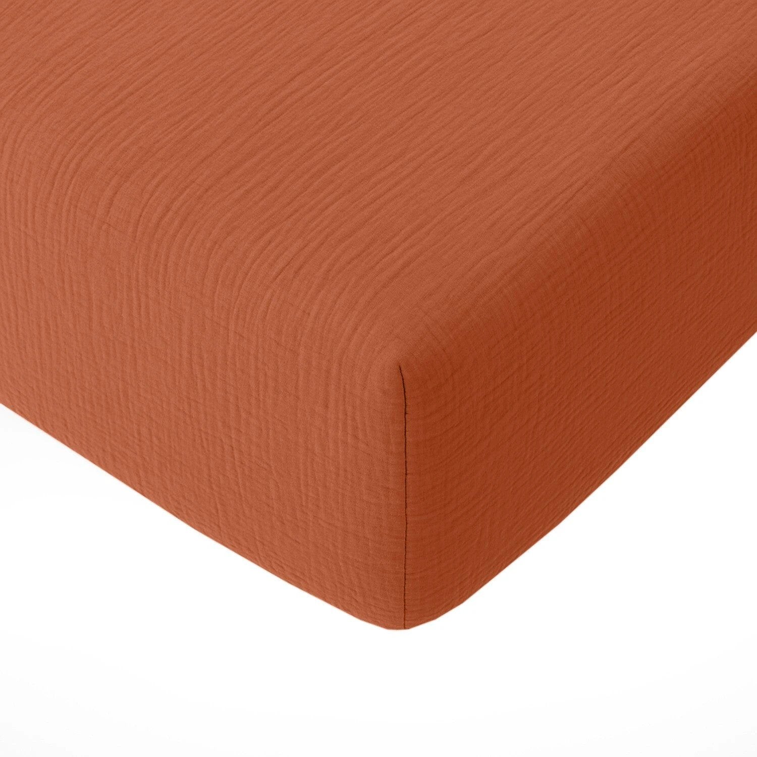 Drap housse bonnet:30cm 100% gaze de coton lavé safran minéral by Baton Rouge