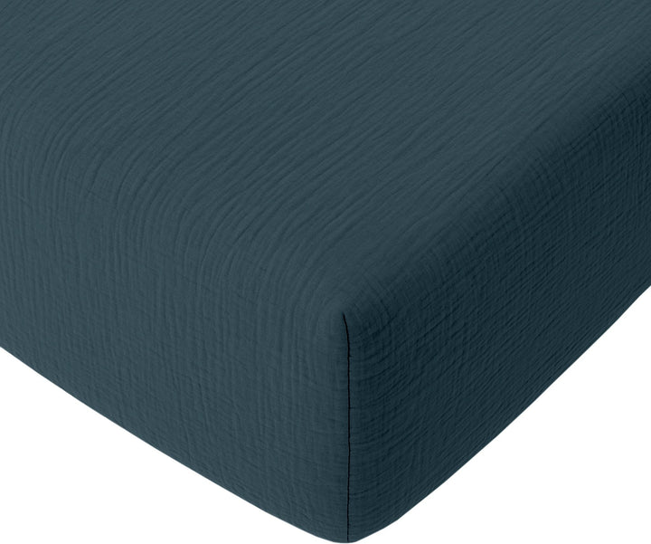 Drap housse bonnet:30cm 100% gaze de coton lavé bleu pétrole by Baton Rouge