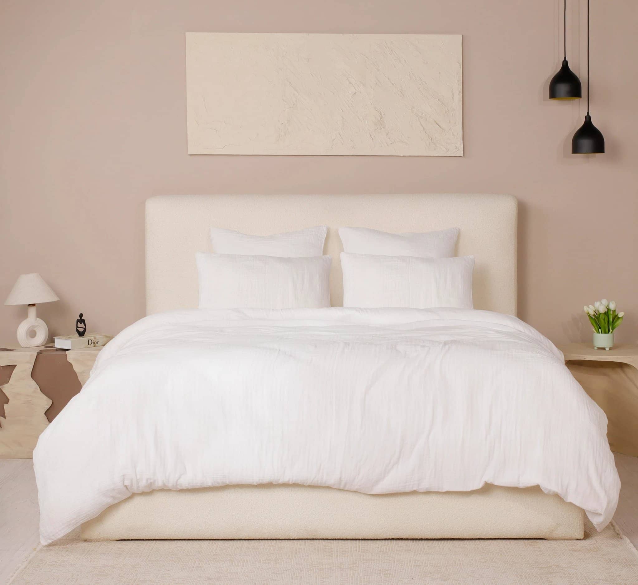 Parure de couette 3 pcs 100% gaze de coton lavé blanc pur by Atelier du linge
