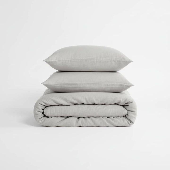 Parure de couette 3 pcs 100% gaze de coton lavé gris glacier by Atelier du linge