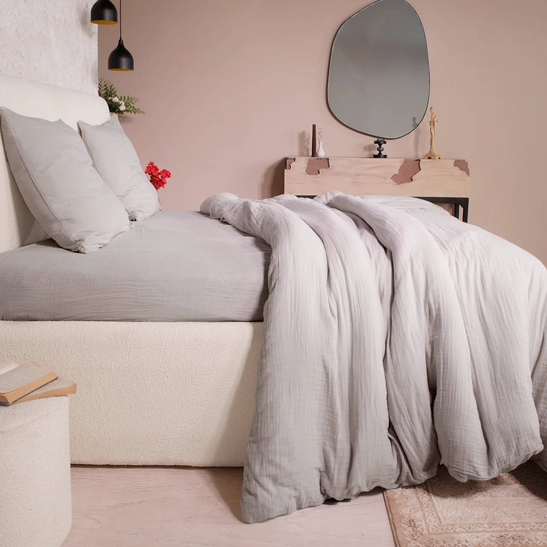 Parure de couette 3 pcs 100% gaze de coton lavé gris glacier by Atelier du linge