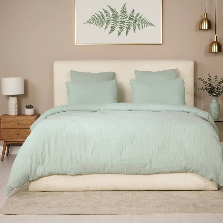 Parure de couette 3 pcs 100% gaze de coton lavé vert givrée by Atelier du linge