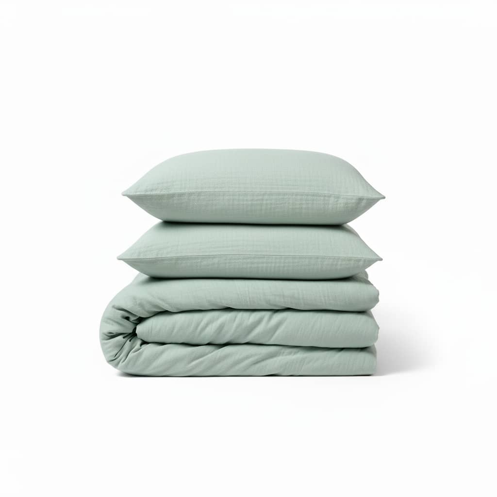 Parure de couette 3 pcs 100% gaze de coton lavé vert givrée by Atelier du linge