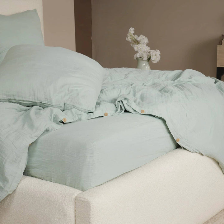 Parure de couette 3 pcs 100% gaze de coton lavé vert givrée by Atelier du linge