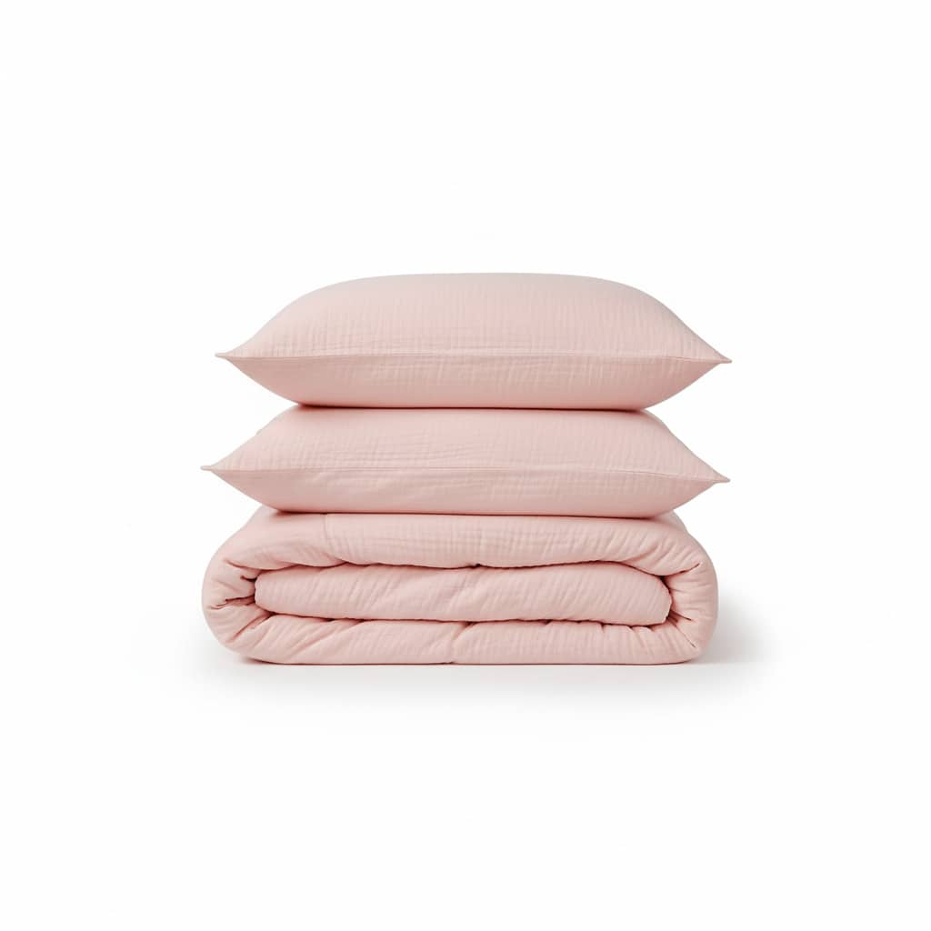 Parure de couette 3 pcs 100% gaze de coton lavé rose lotus by Atelier du linge
