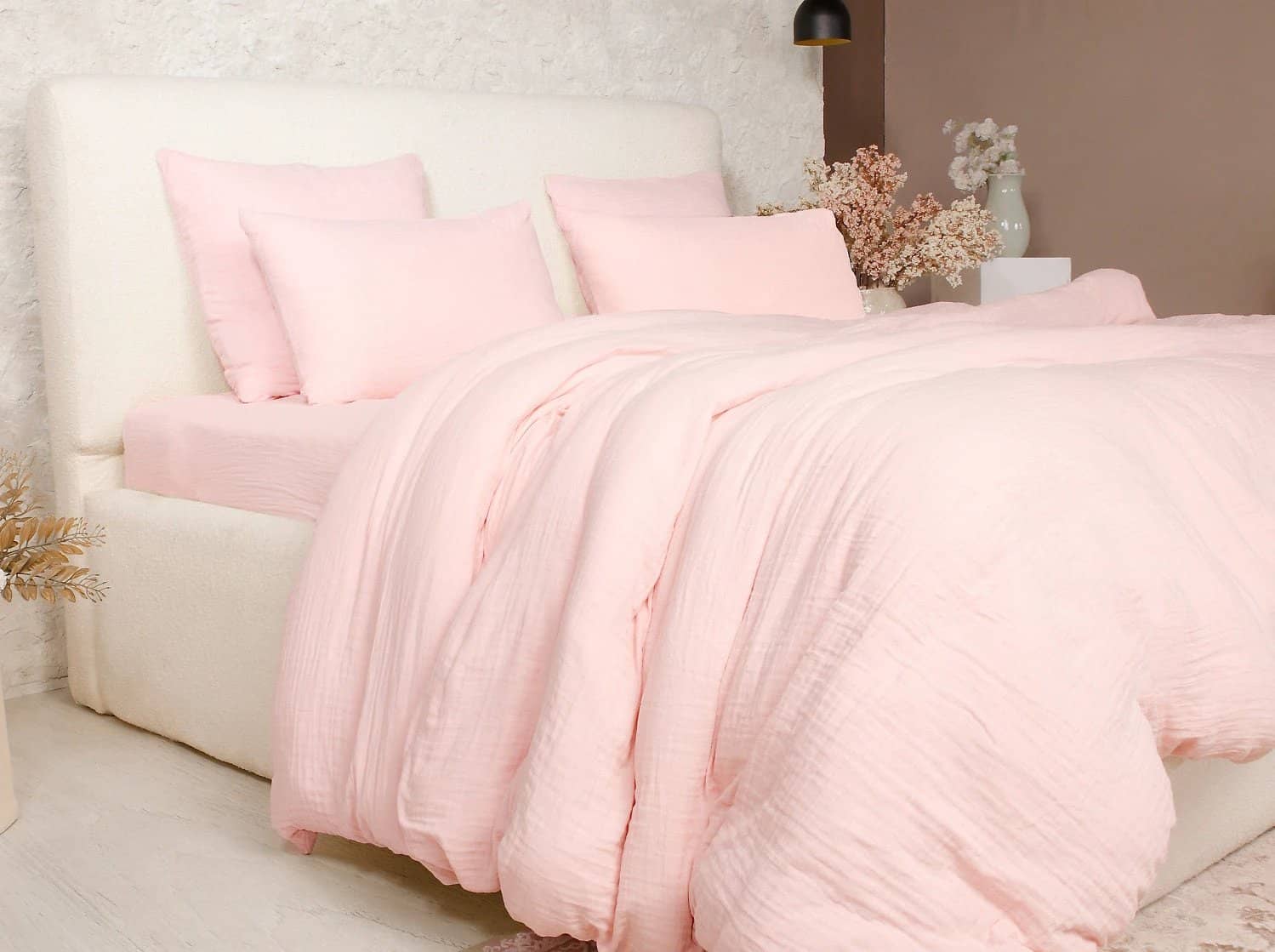 Parure de couette 3 pcs 100% gaze de coton lavé rose lotus by Atelier du linge