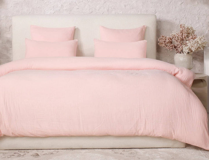 Parure de couette 3 pcs 100% gaze de coton lavé rose lotus by Atelier du linge