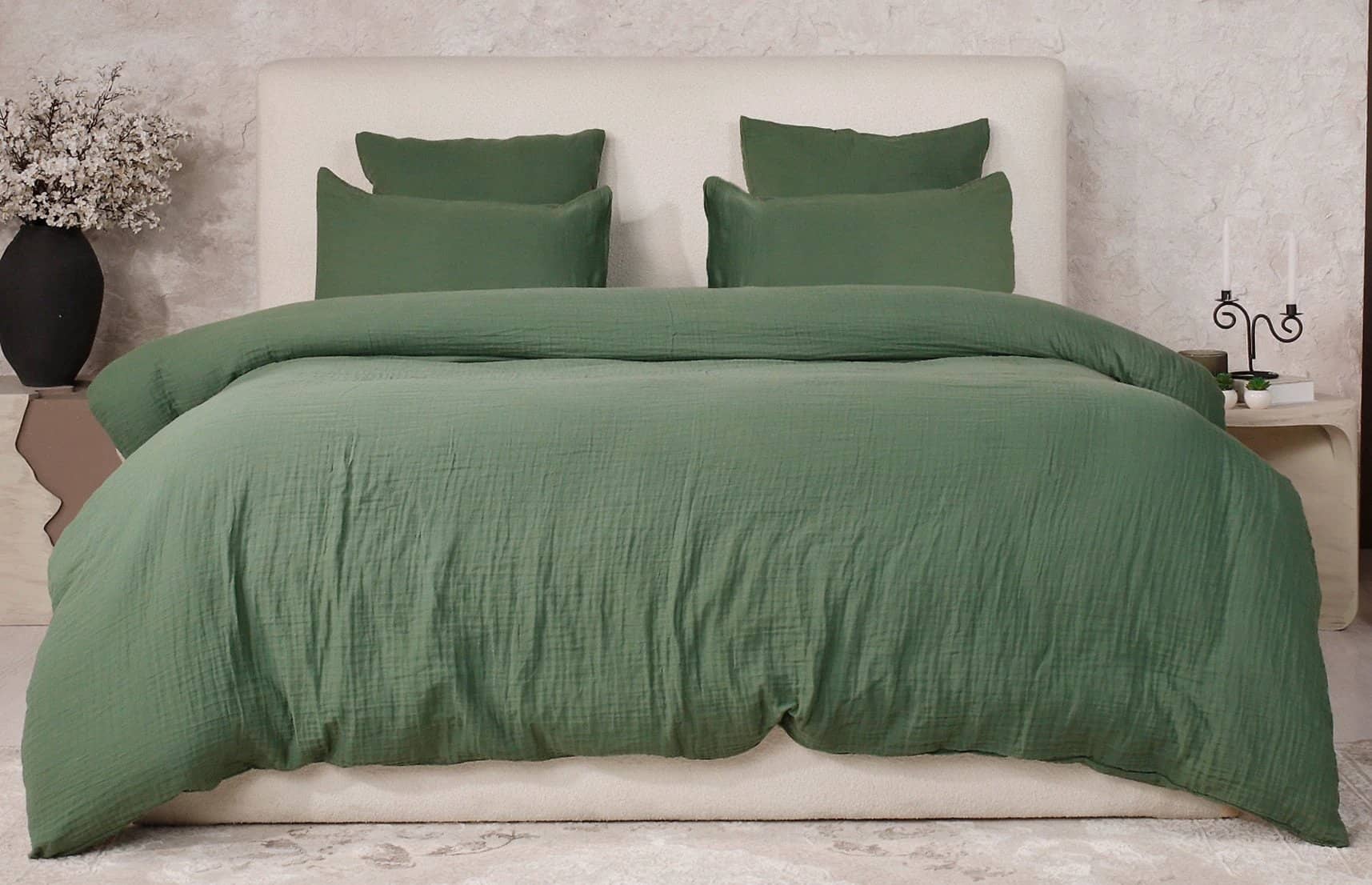 Parure de couette 3 pcs 100% gaze de coton lavé vert cèdre by Atelier du linge