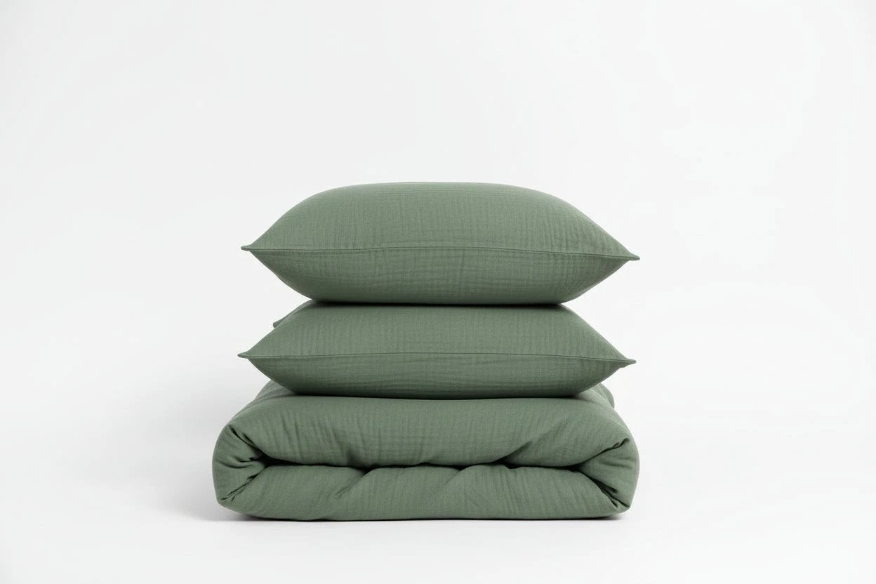 Parure de couette 3 pcs 100% gaze de coton lavé Vert cèdre by Atelier du linge