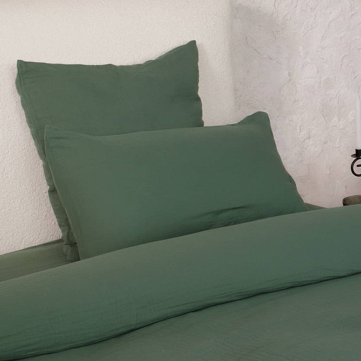 Parure de couette 3 pcs 100% gaze de coton lavé vert cèdre by Atelier du linge