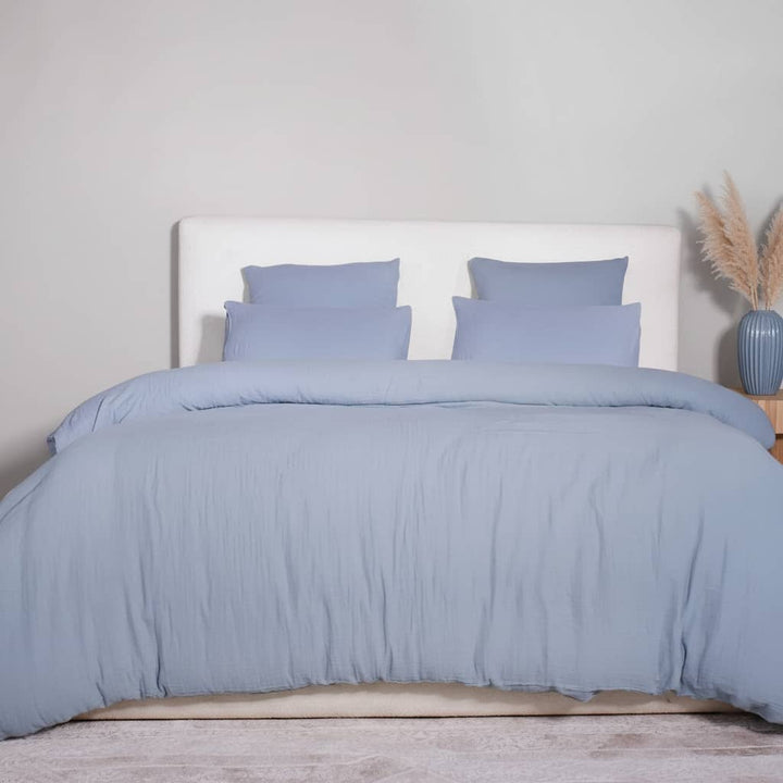 Parure de couette 3 pcs 100% gaze de coton lavé bleu givrée by Atelier du linge