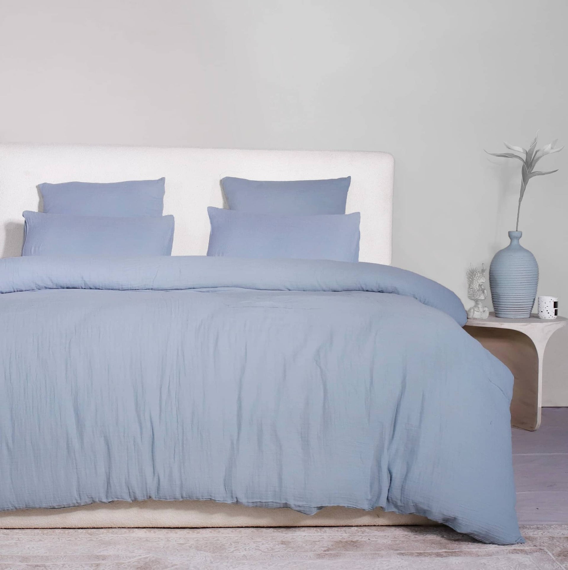 Parure de couette 3 pcs 100% gaze de coton lavé bleu givrée by Atelier du linge