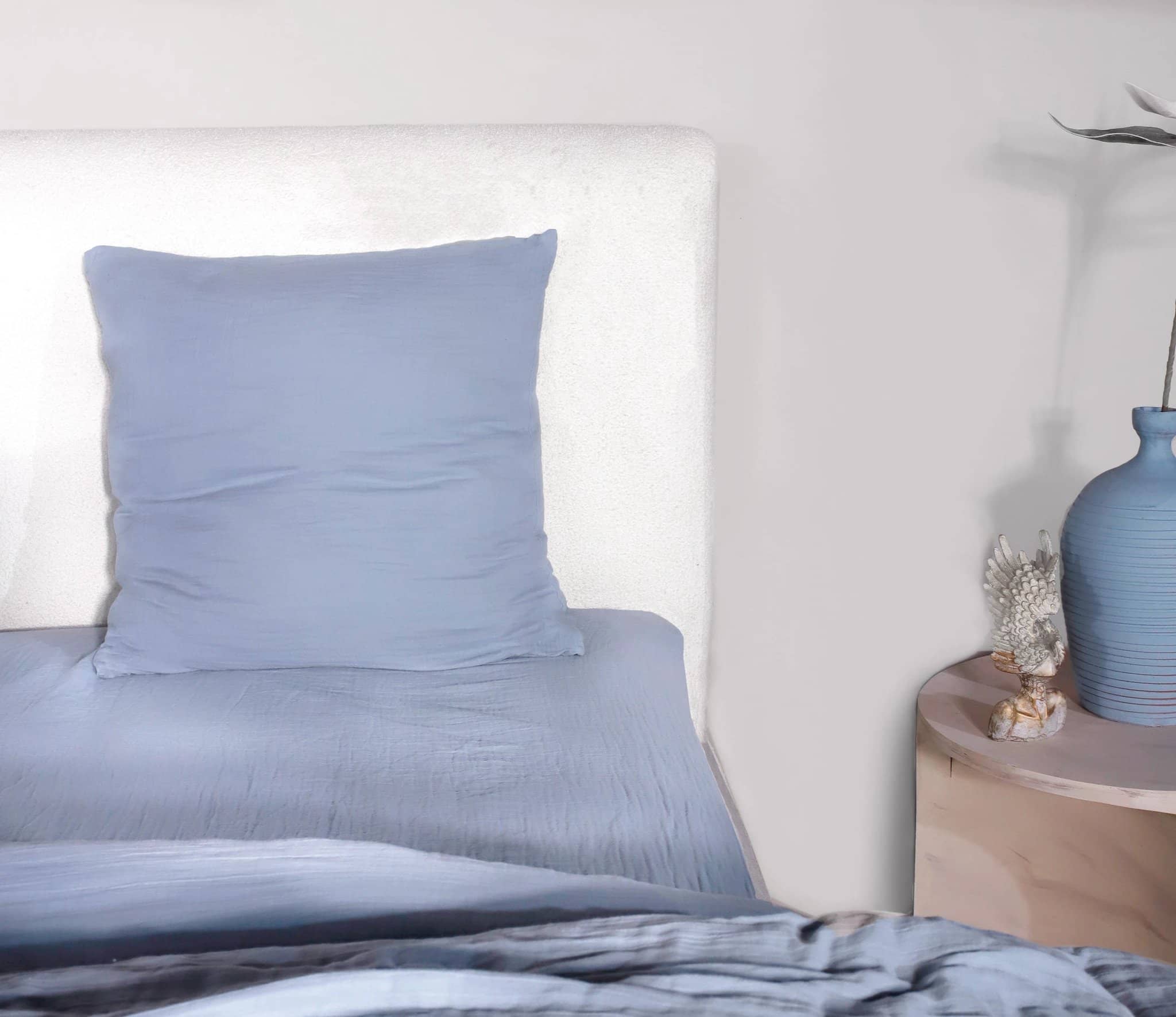 Parure de couette 3 pcs 100% gaze de coton lavé bleu givrée by Atelier du linge