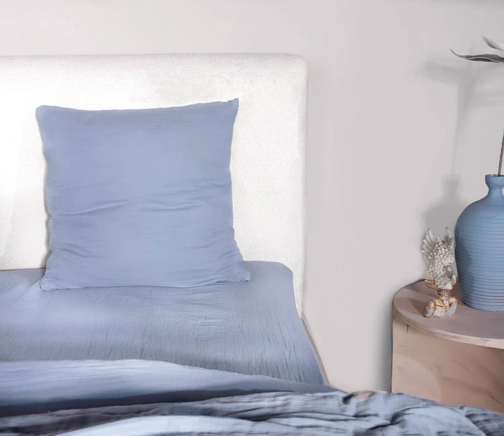 Parure de couette 3 pcs 100% gaze de coton lavé bleu givrée by Atelier du linge