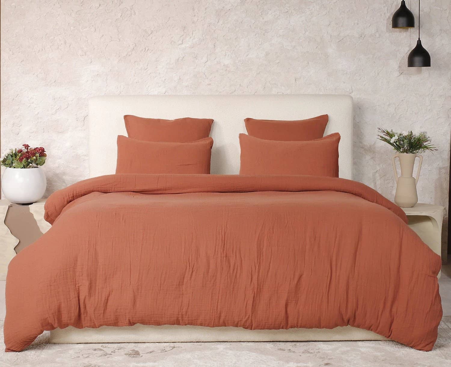 Parure de couette 3 pcs 100% gaze de coton lavé safran minéral by Atelier du linge