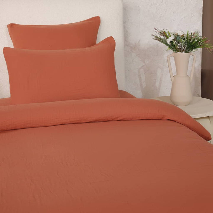 Parure de couette 3 pcs 100% gaze de coton lavé safran minéral by Atelier du linge
