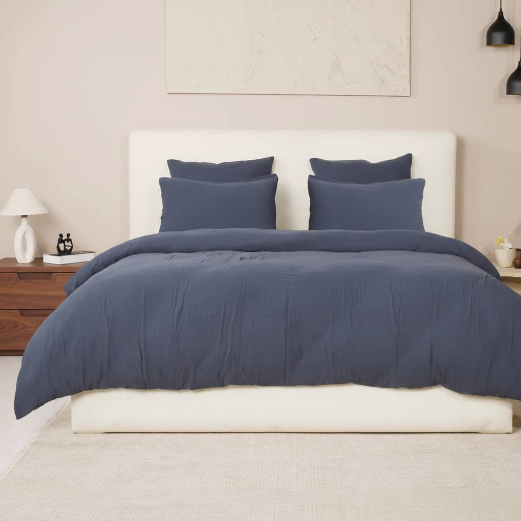 Parure de couette 3 pcs 100% gaze de coton lavé bleu pétrole by Atelier du linge