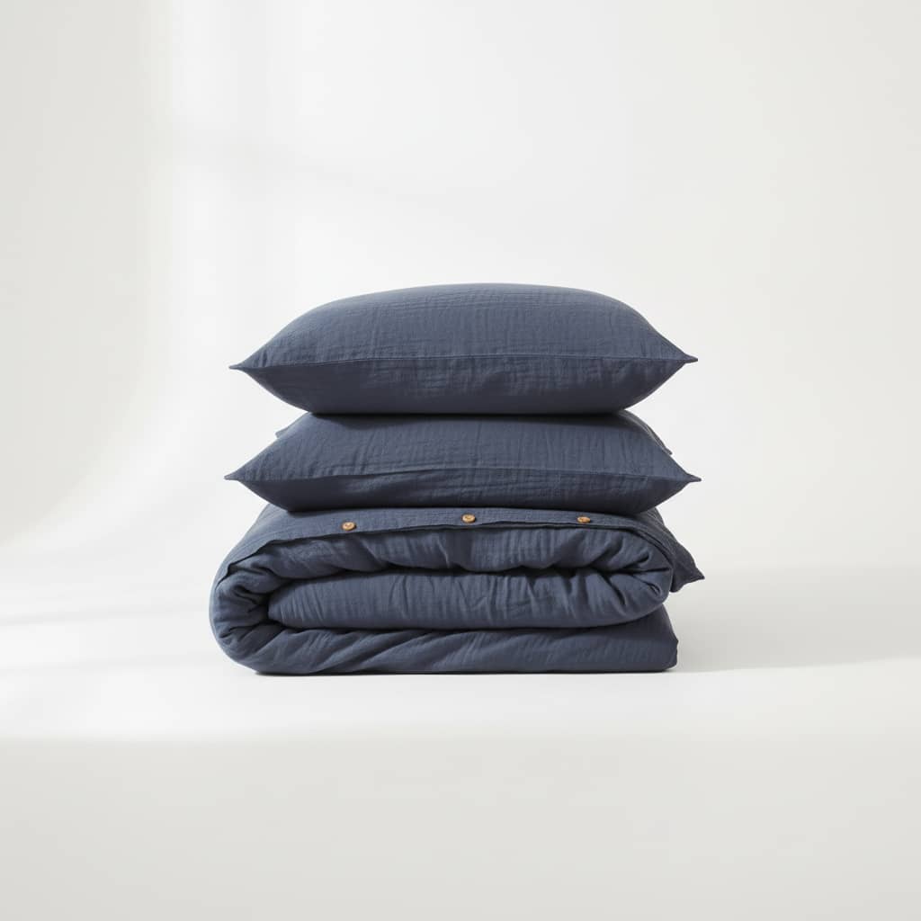 Parure de couette 3 pcs 100% gaze de coton lavé bleu pétrole by Atelier du linge
