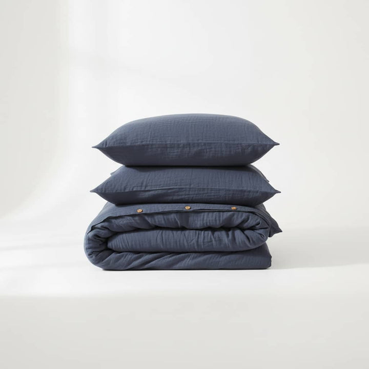 Parure de couette 3 pcs 100% gaze de coton lavé bleu pétrole by Atelier du linge