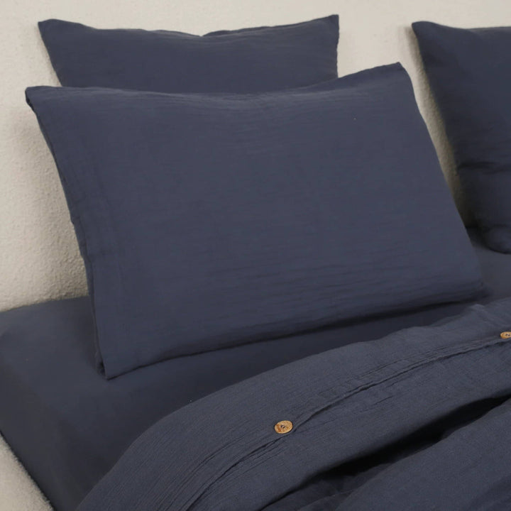 Parure de couette 3 pcs 100% gaze de coton lavé bleu pétrole by Atelier du linge