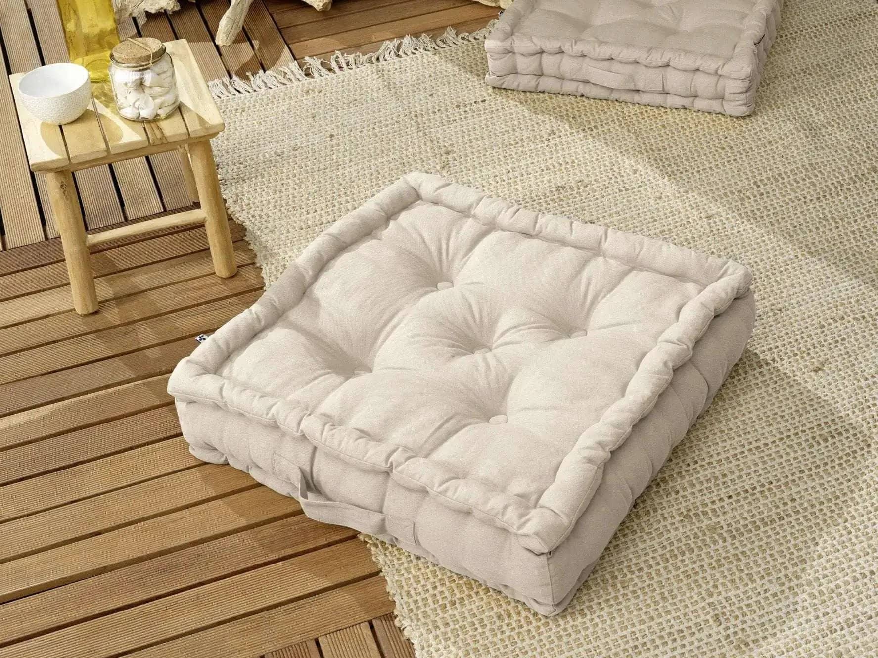 Coussin de sol 50 x 50 x 10 cm Coton uni KALA Grège by L'effet papillon