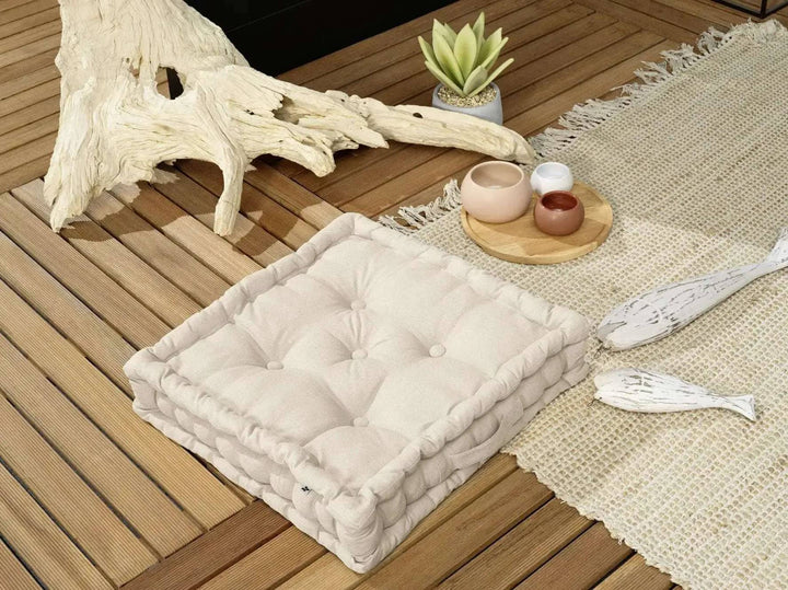 Coussin de sol 50 x 50 x 10 cm Coton uni KALA Grège by L'effet papillon