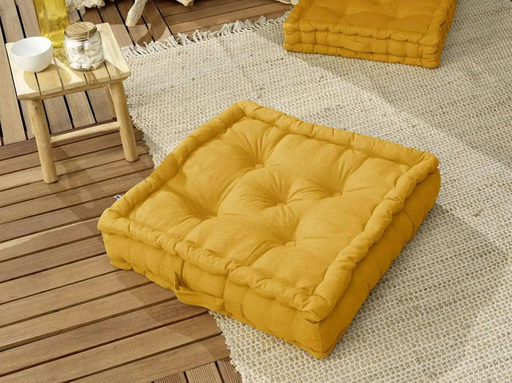 Coussin de sol 50 x 50 x 10 cm Coton uni KALA Safran by L'effet papillon
