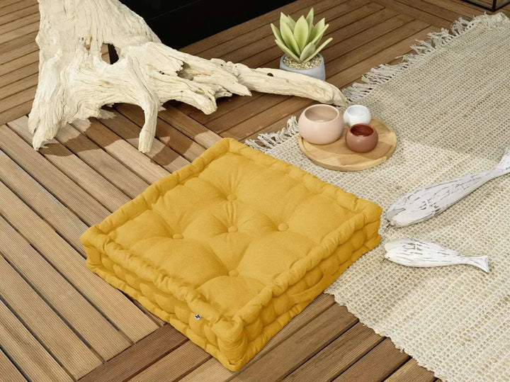 Coussin de sol 50 x 50 x 10 cm Coton uni KALA Safran by L'effet papillon