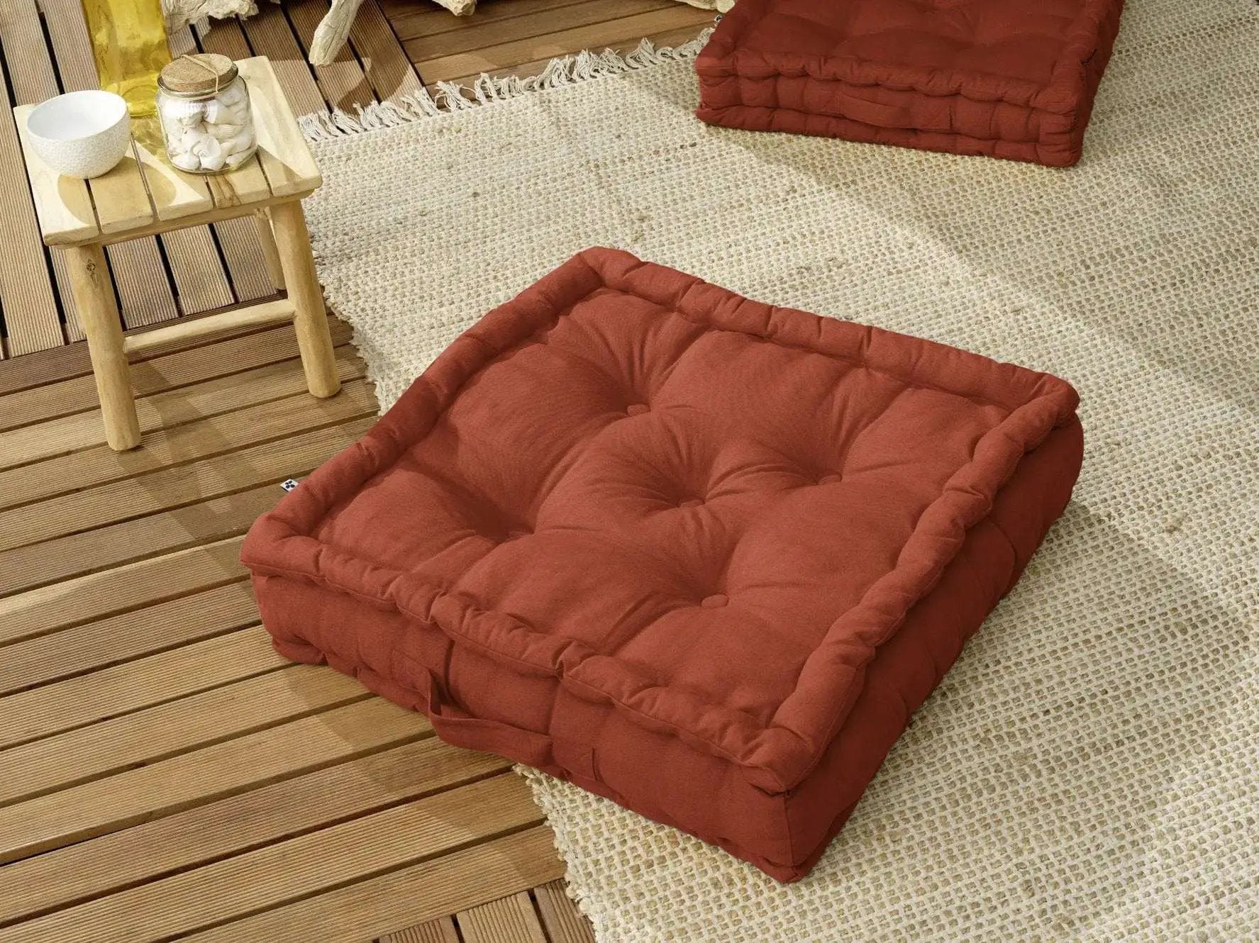 Coussin de sol 50 x 50 x10 cm Coton uni KALA Terracotta by L'effet papillon