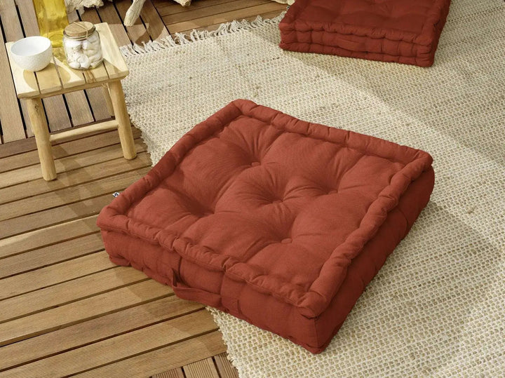 Coussin de sol 50 x 50 x10 cm Coton uni KALA Terracotta by L'effet papillon
