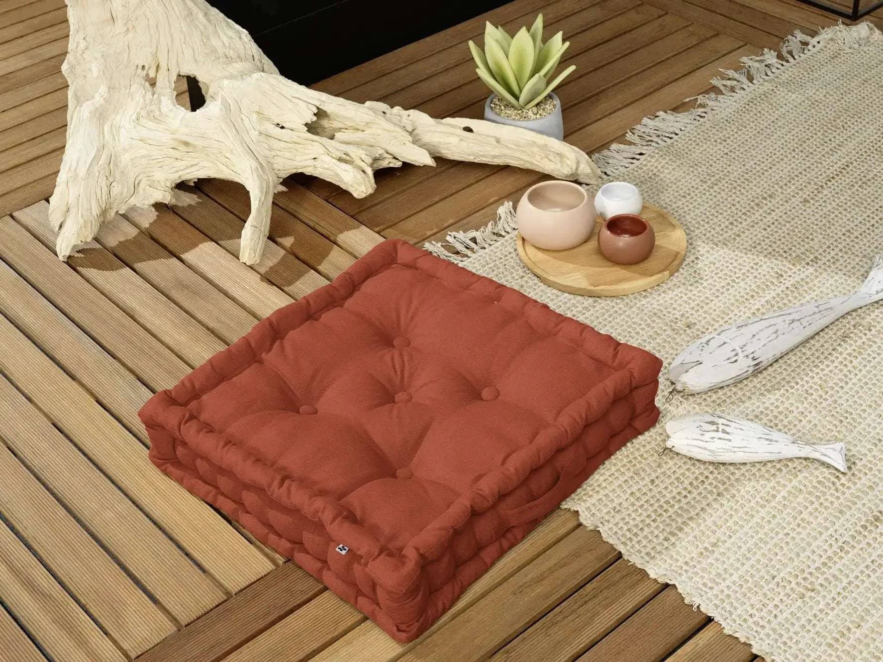 Coussin de sol 50 x 50 x10 cm Coton uni KALA Terracotta by L'effet papillon