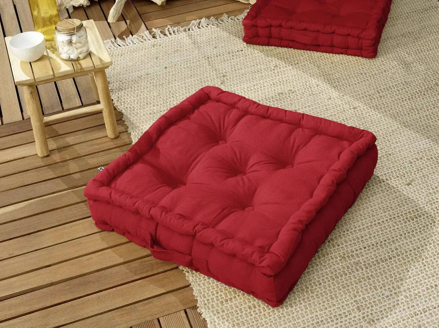 Coussin de sol 50 x 50 x 10 cm Coton uni KALA Cerise by L'effet papillon