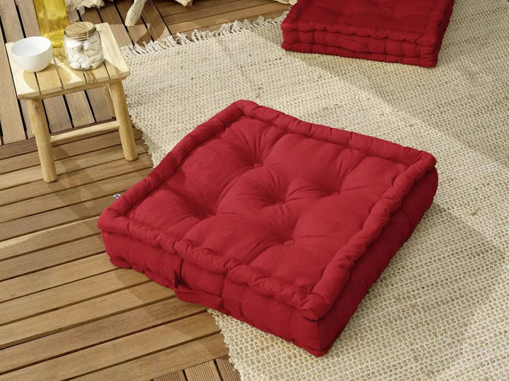 Coussin de sol 50 x 50 x 10 cm Coton uni KALA Cerise by L'effet papillon