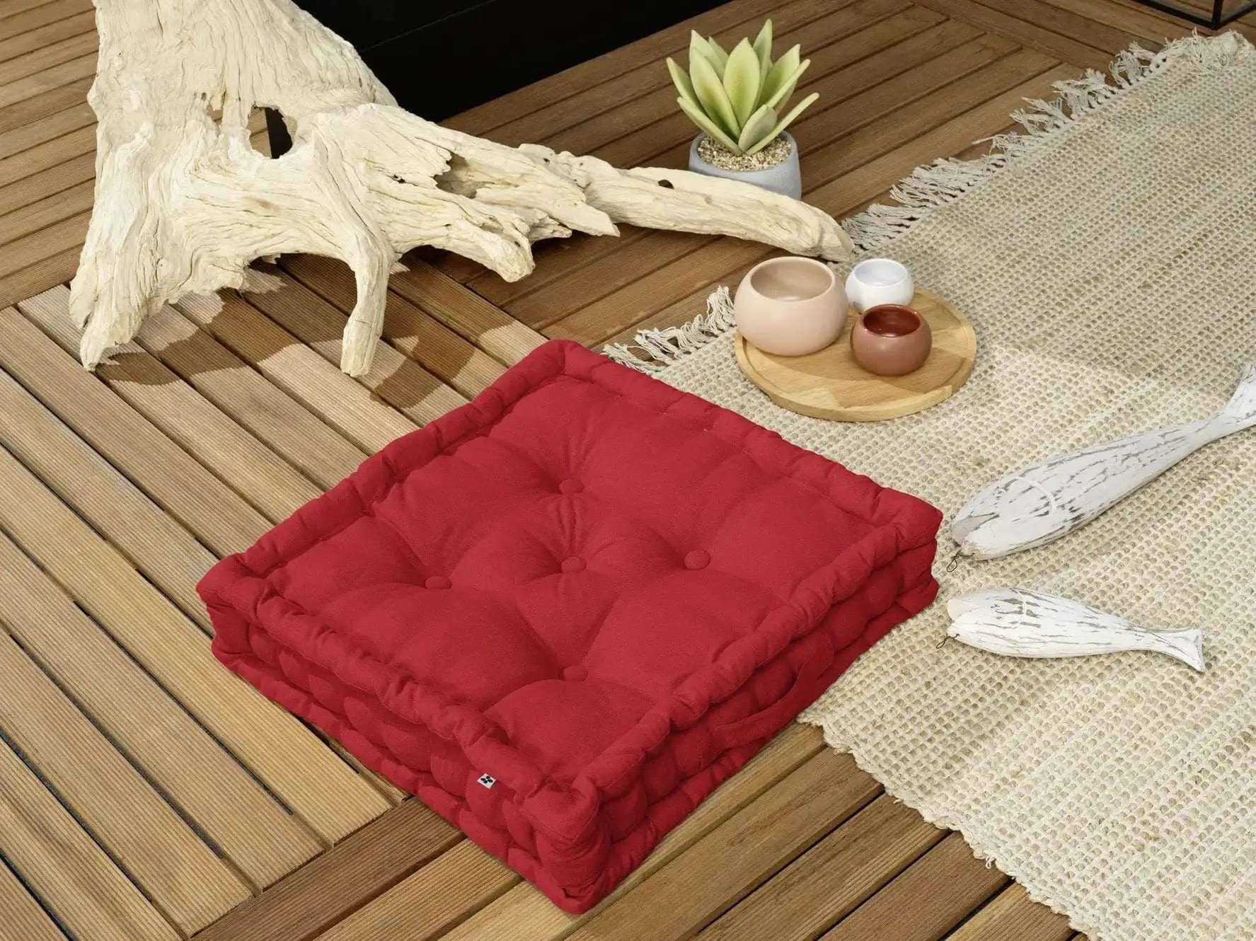 Coussin de sol 50 x 50 x 10 cm Coton uni KALA Cerise by L'effet papillon