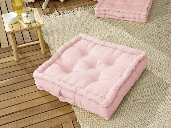 Coussin de sol 50 x 50 x 10 cm Coton uni KALA Pivoine by L'effet papillon