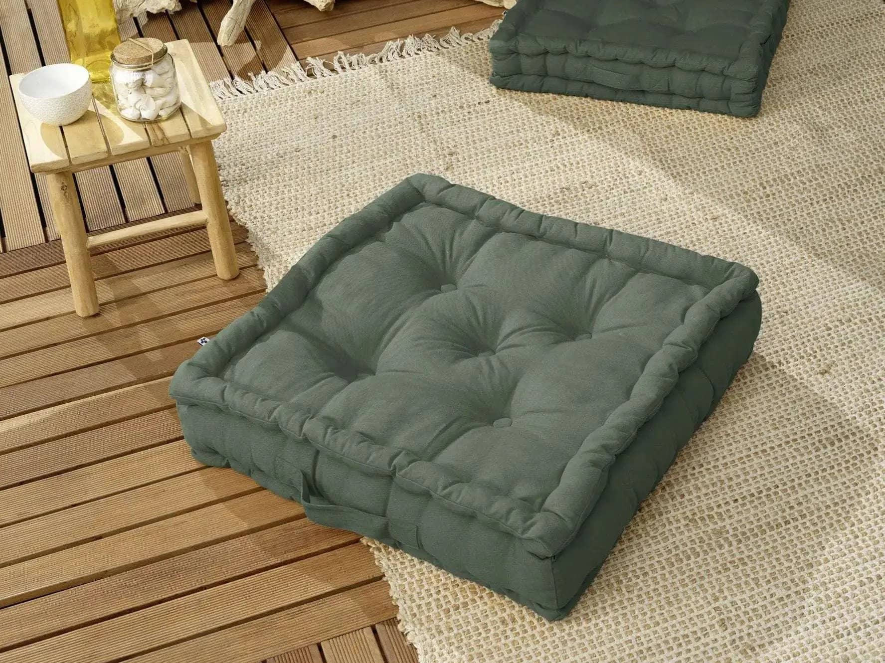 Coussin de sol 50 x 50 x 10 cm Coton uni KALA Romarin by L'effet papillon