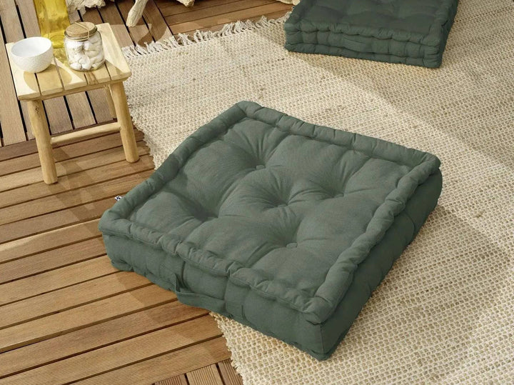 Coussin de sol 50 x 50 x 10 cm Coton uni KALA Romarin by L'effet papillon