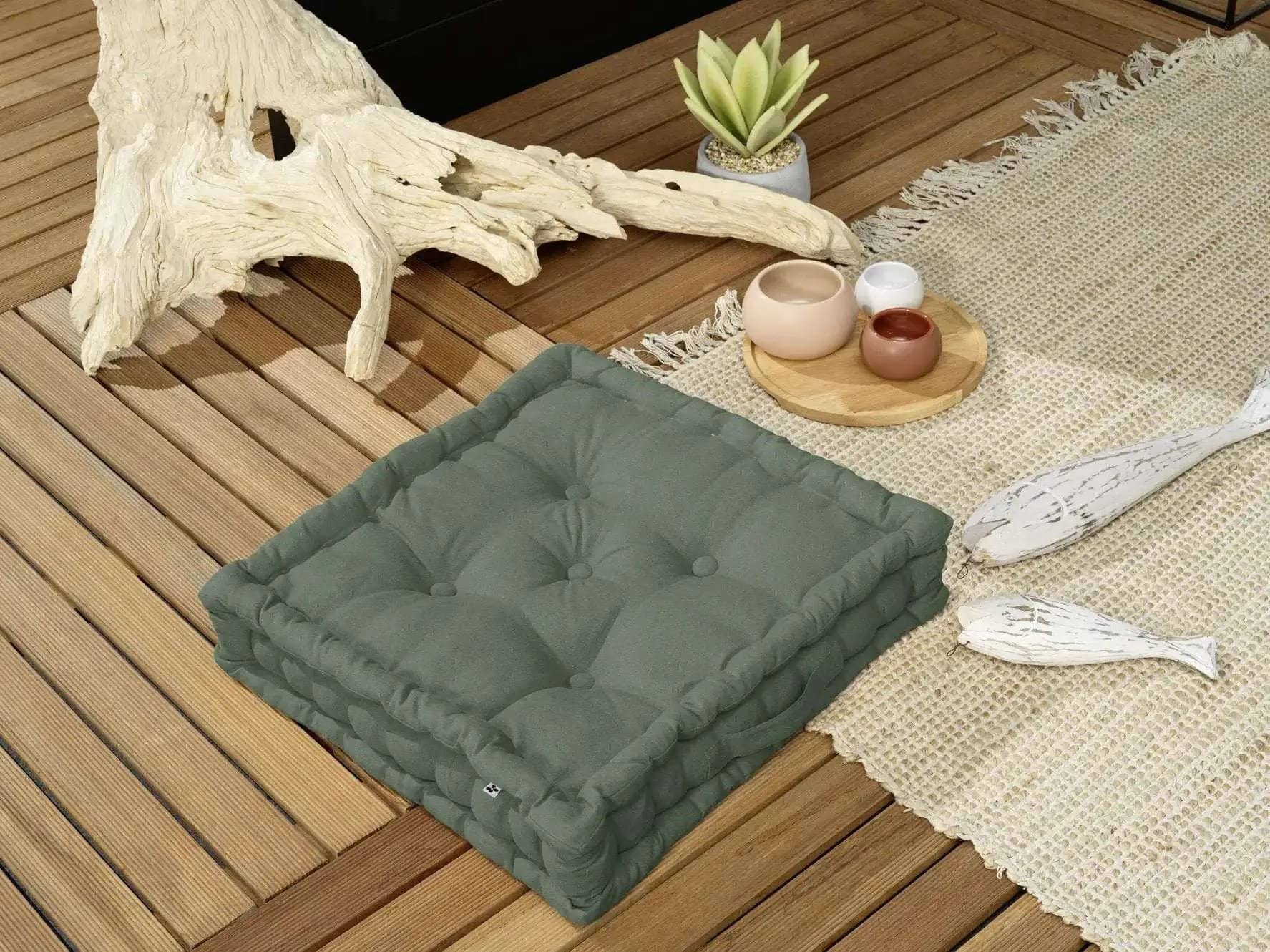 Coussin de sol 50 x 50 x 10 cm Coton uni KALA Romarin by L'effet papillon