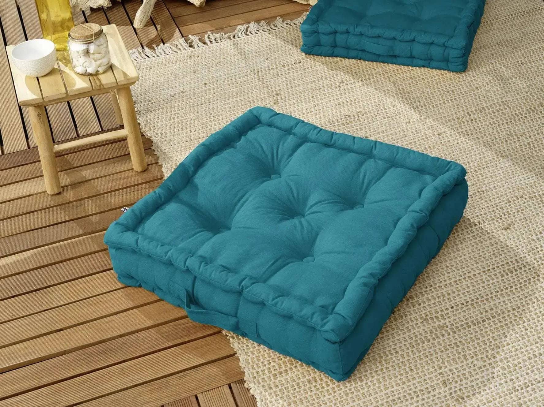 Coussin de sol 50 x 50 x 10 cm Coton uni KALA Paon by L'effet papillon