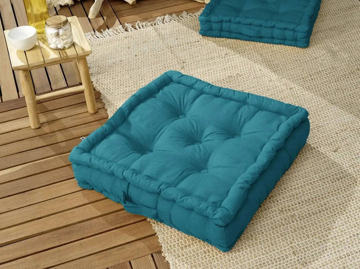 Coussin de sol 50 x 50 x 10 cm Coton uni KALA Paon by L'effet papillon