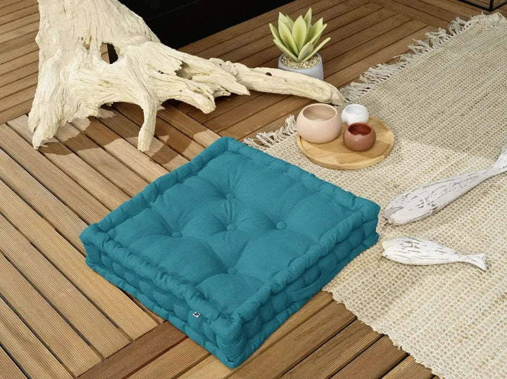 Coussin de sol 50 x 50 x 10 cm Coton uni KALA Paon by L'effet papillon