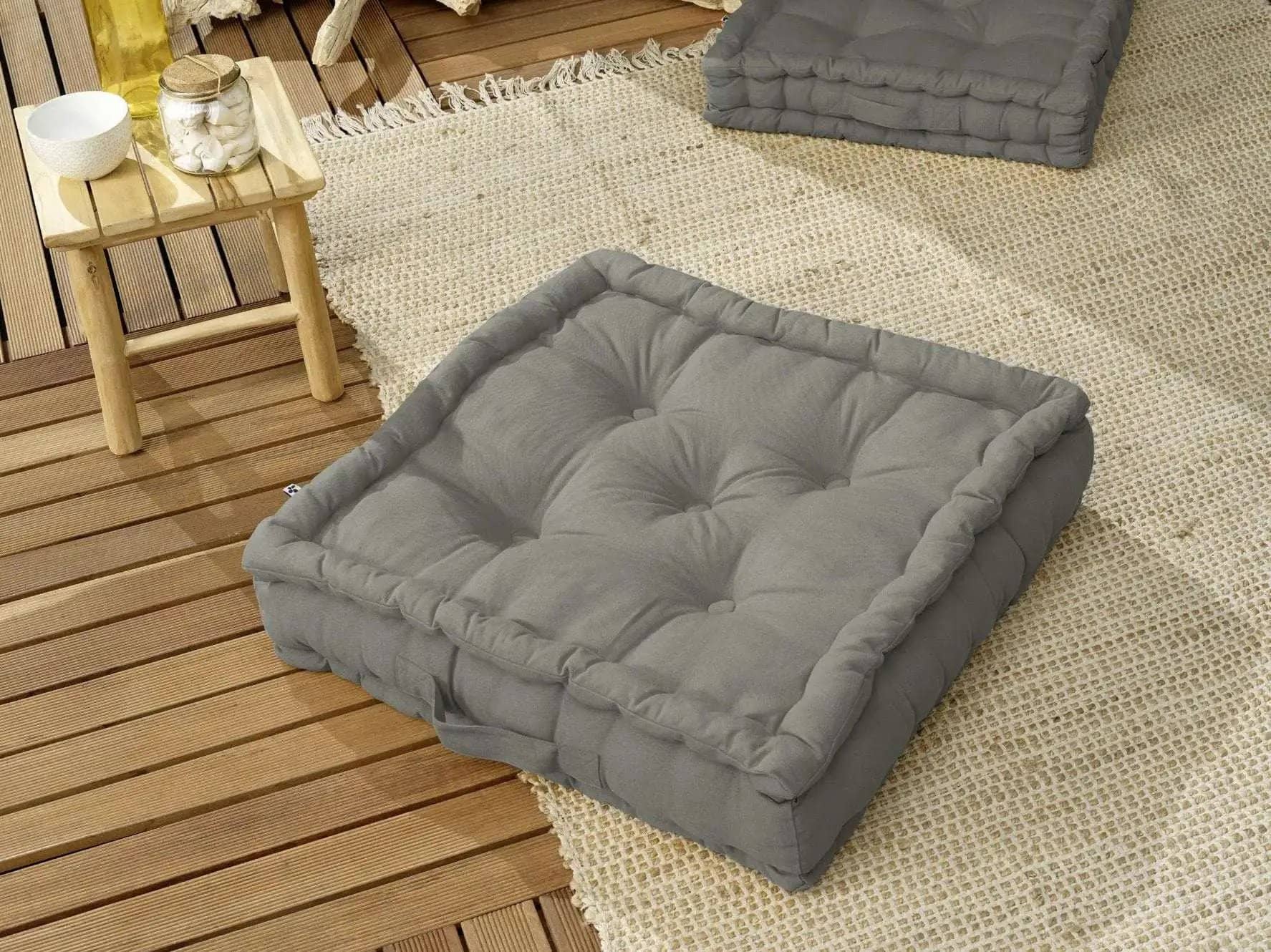 Coussin de sol 50 x 50 x 10 cm Coton uni KALA Granit by L'effet papillon
