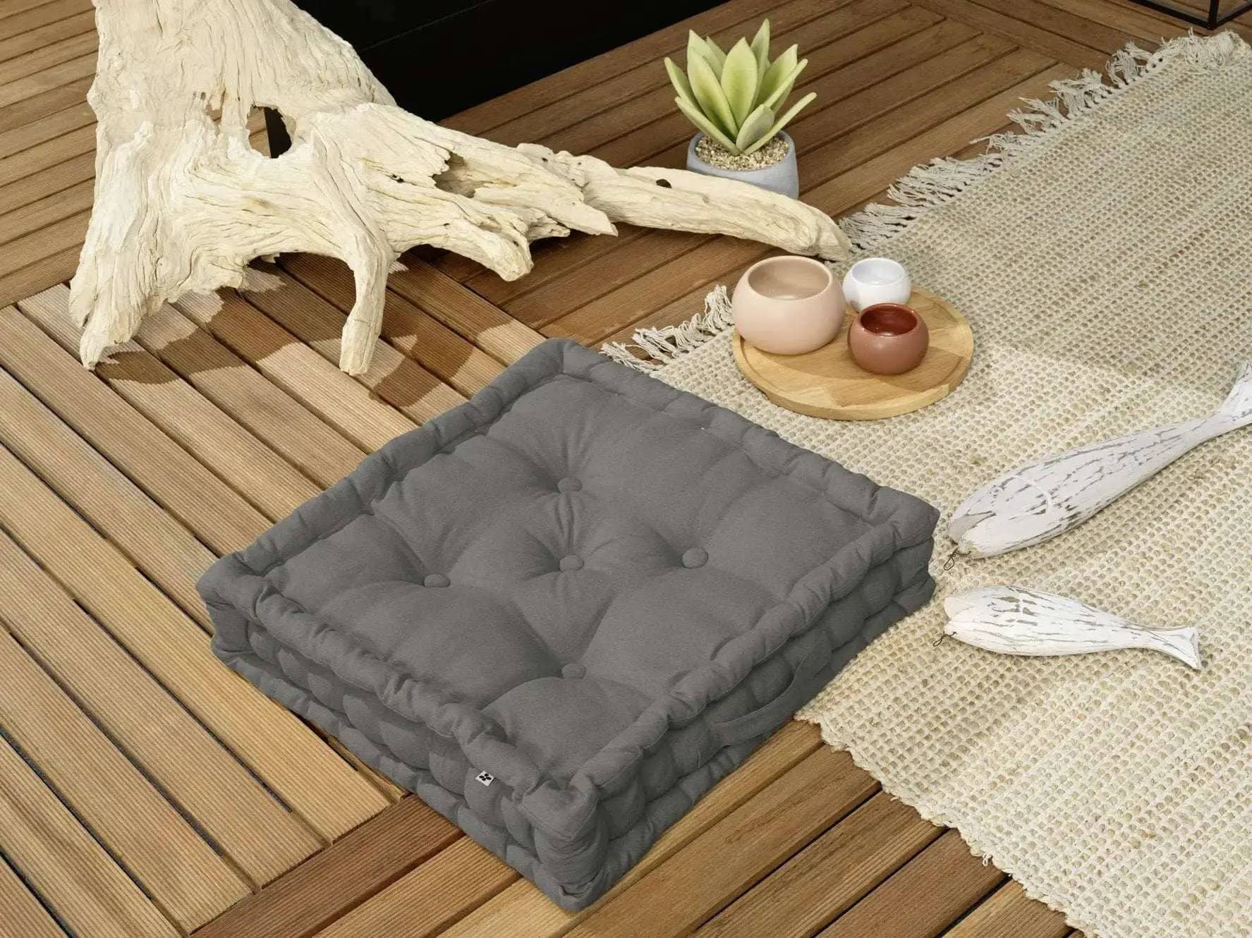 Coussin de sol 50 x 50 x 10 cm Coton uni KALA Granit by L'effet papillon